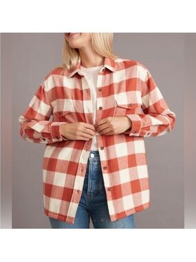Marine Layer Riley Overshirt Rust/Cream Size S NWT